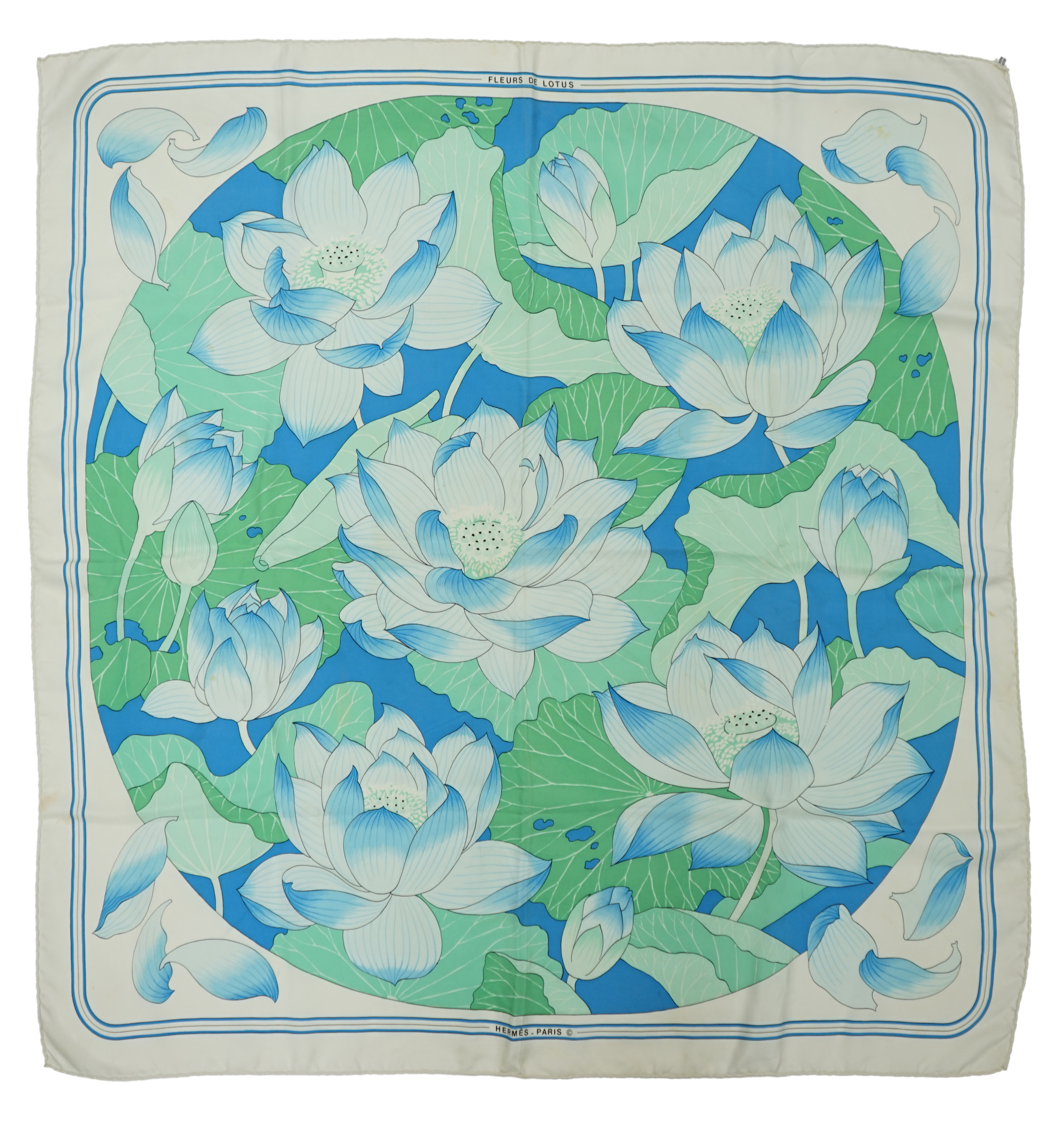 A Hermès Fleurs De Lotus designed by Christiane Vauzelles, 89cm x 89cm